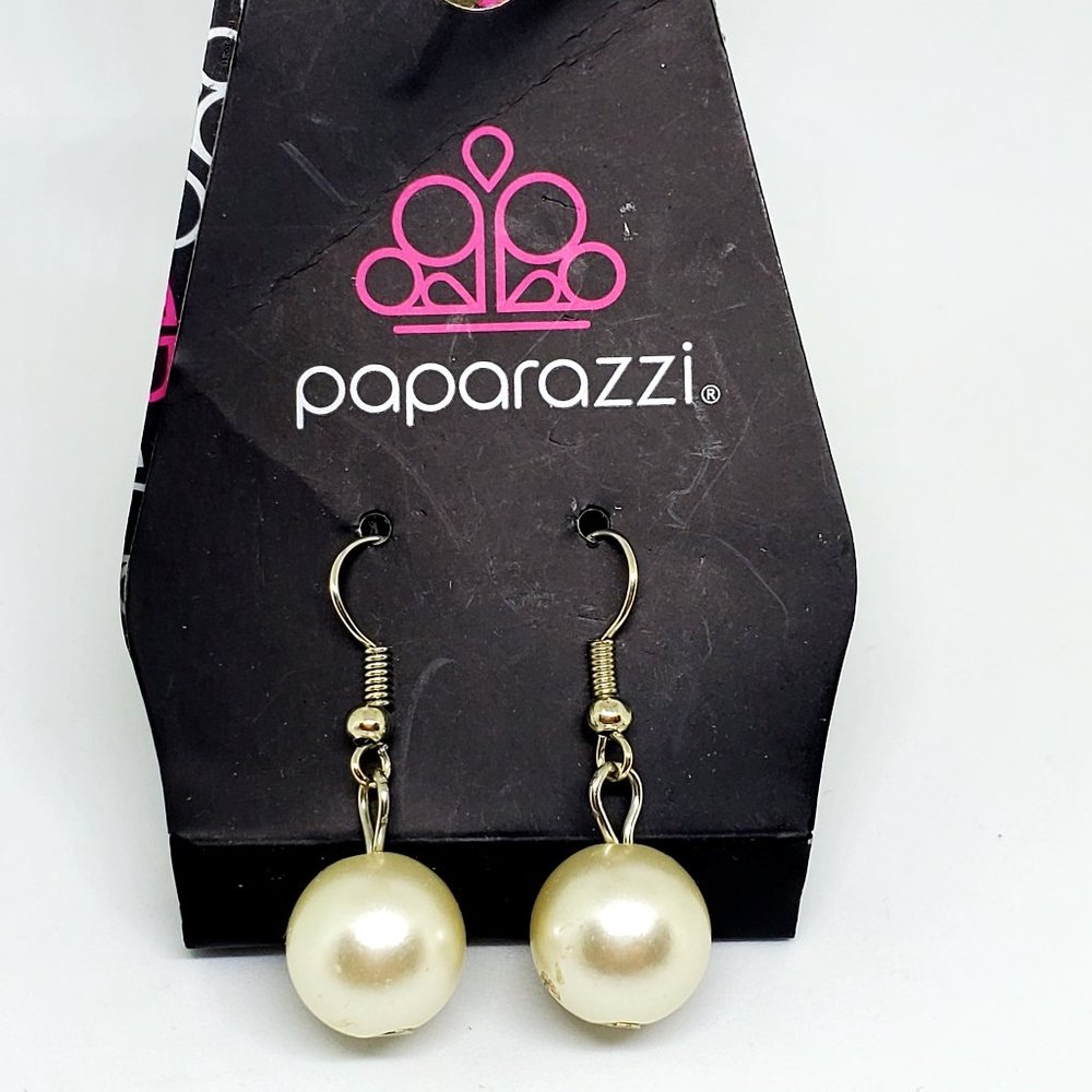 Paparazzi Round White Faux Pearl Dangle Pierced Earrings